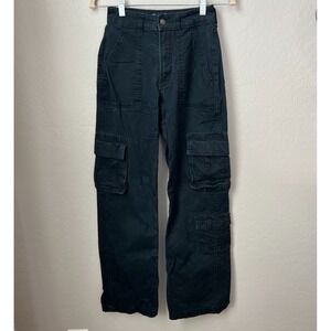 HOLLISTER Ultra High Rise Baggy Cargo Flare Pant Black Womens Size 24R 24X30 Y2K